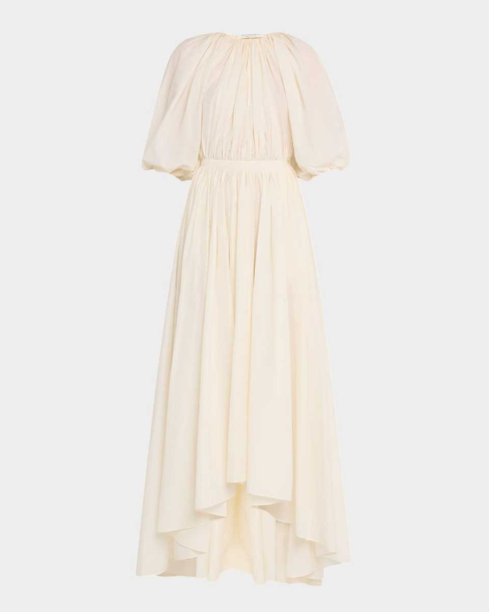 Gathered Short-Sleeve High-Low Dress